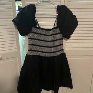 Anthropologie Black & White Puff-Sleeve Mini Dress